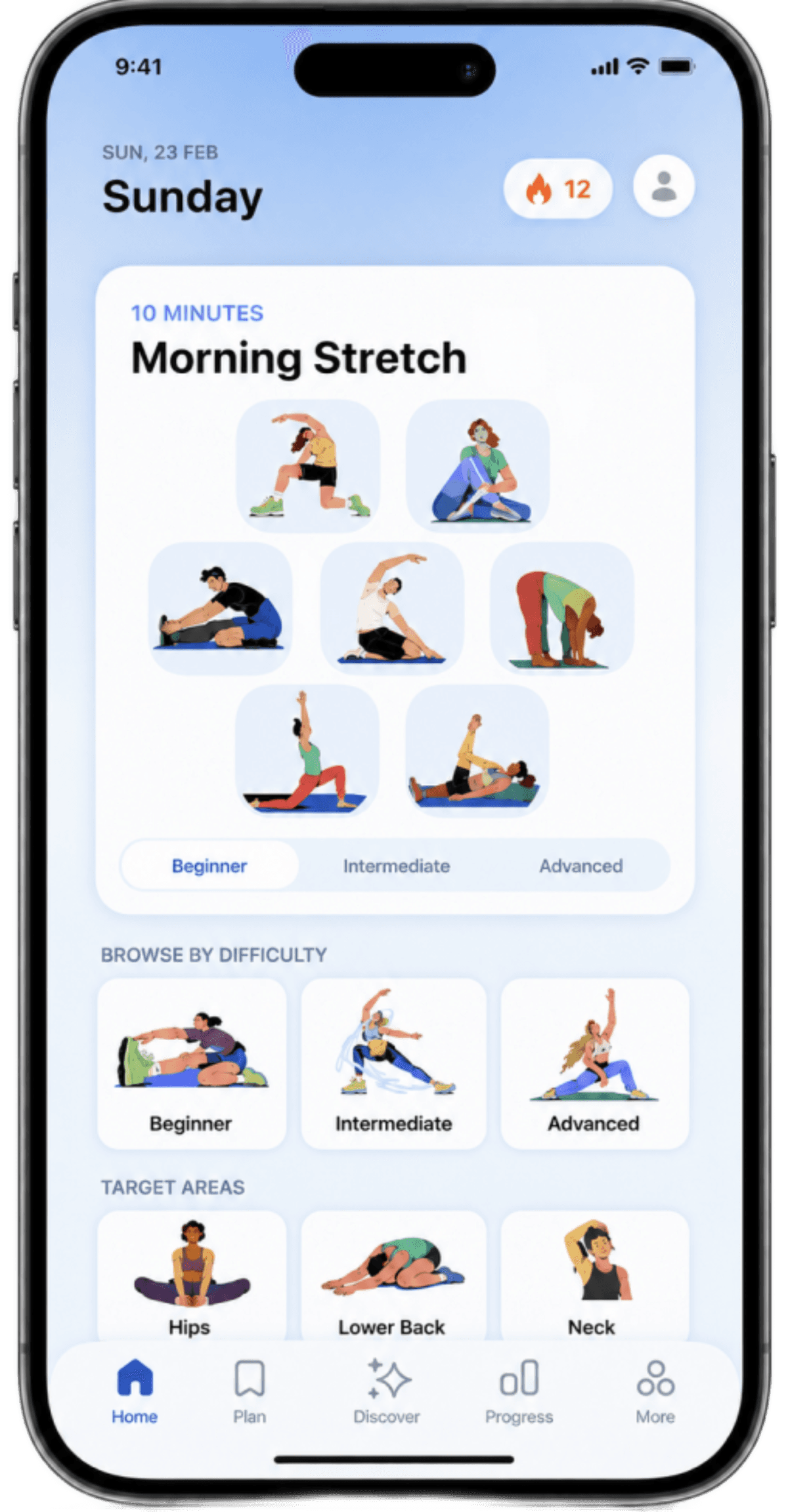Capacity mobile app showing a ten-minute Morning Stretch routine